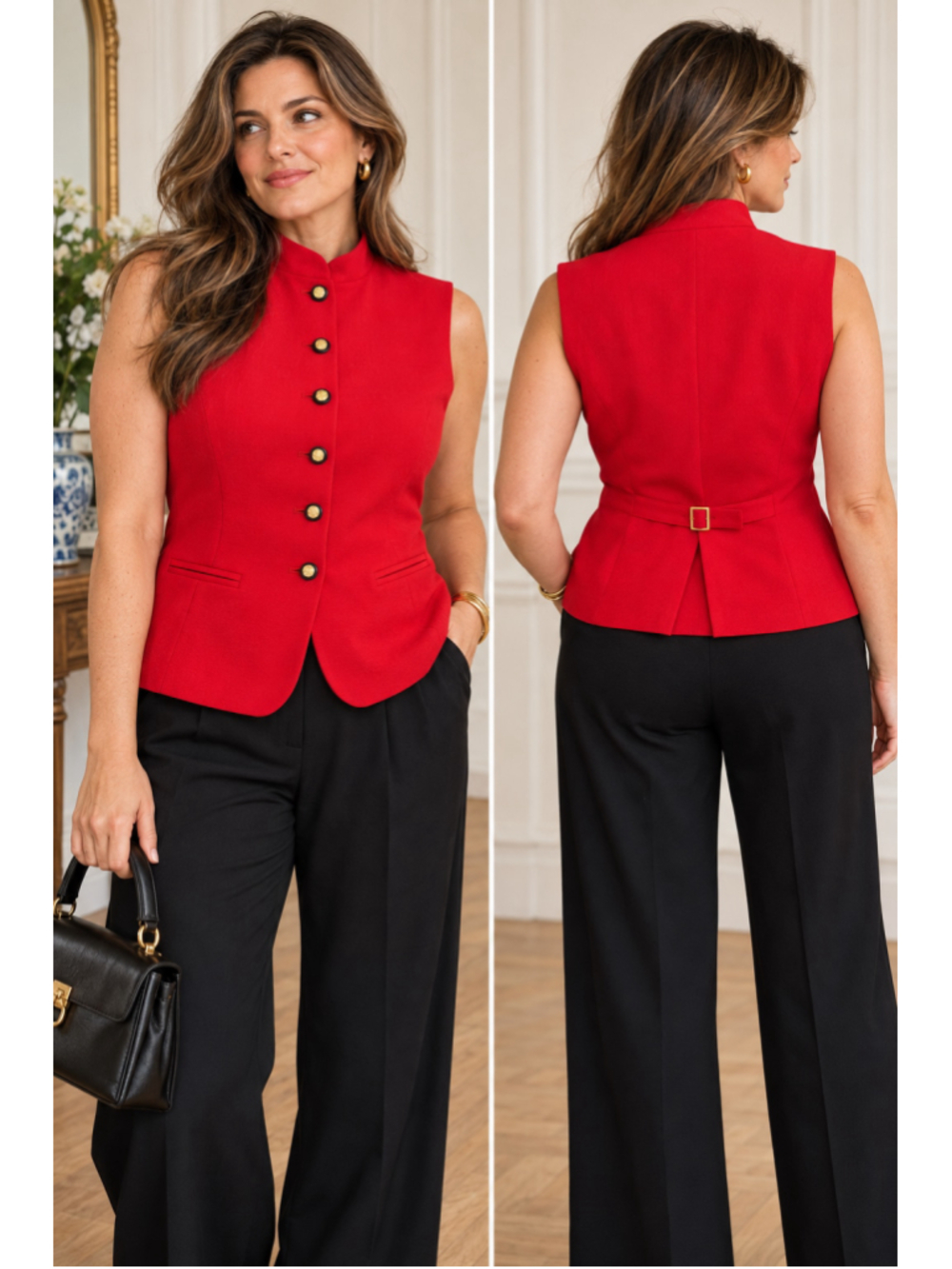 Vintage Jones New York Red Military Vest Gold Buttons Size 12
